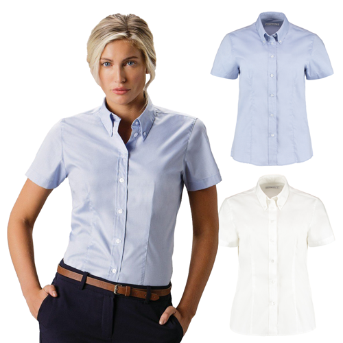 Kustom Kit Ladies S/Sleeve Oxford Shirt (wh, lt blu)