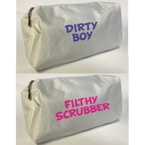 Dirty Boy and Filthy Scrubber his and hers wash bags